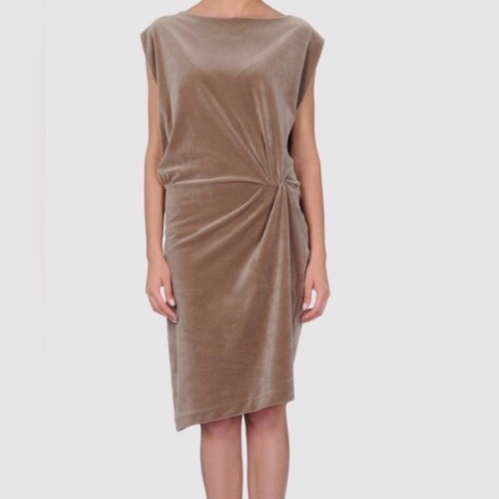 Jil Sander Tan Brown Velvet Sleeveless Twist Front Dress size 34 US Small 4